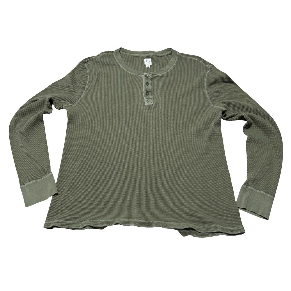 GAP Men's Long Sleeve Thermal Henley Shirt Green Size XL 23 x 28